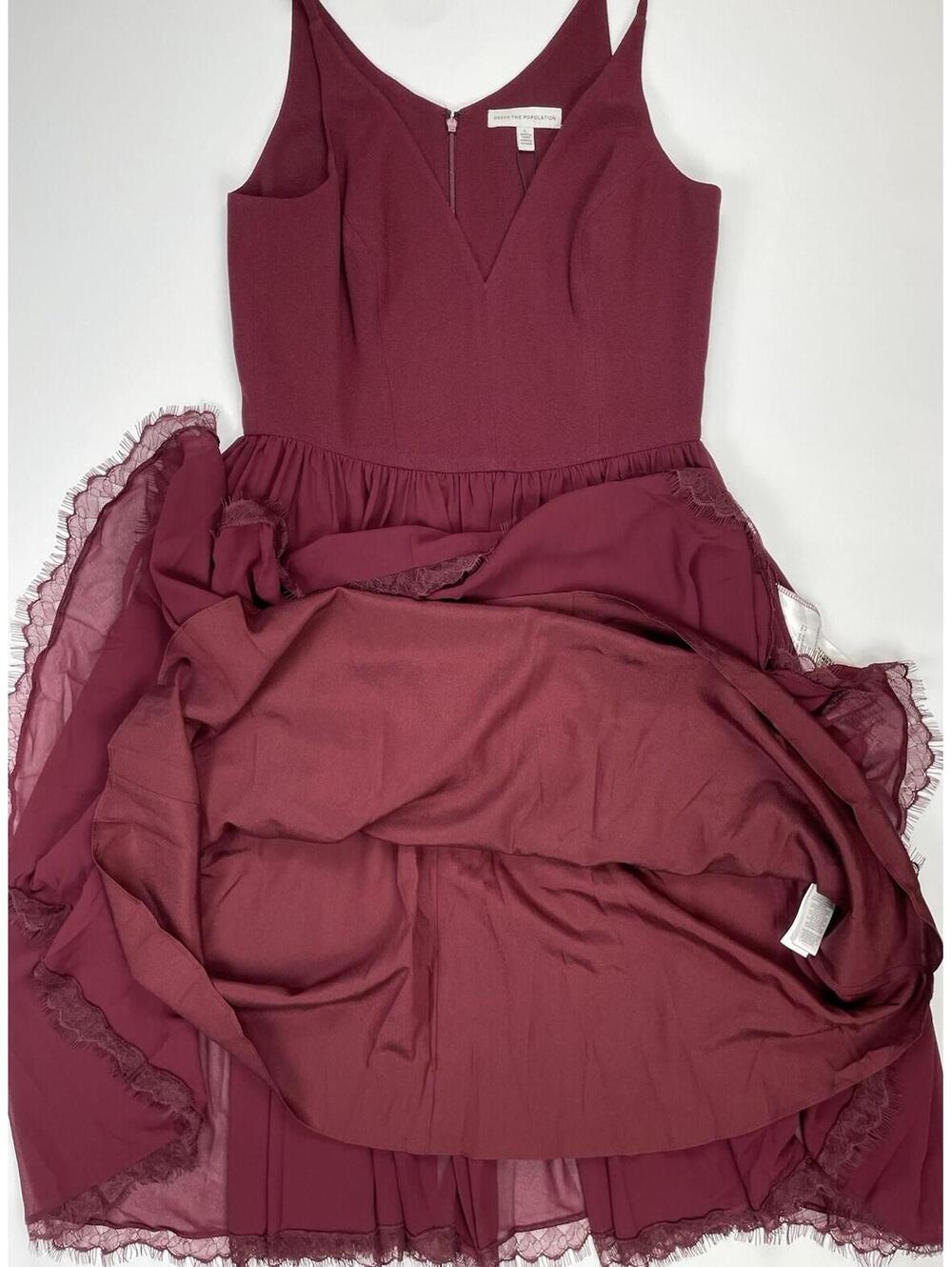 Dress the Population Wine V-Neck Chiffon Midi Dress - Picture 6 of 12